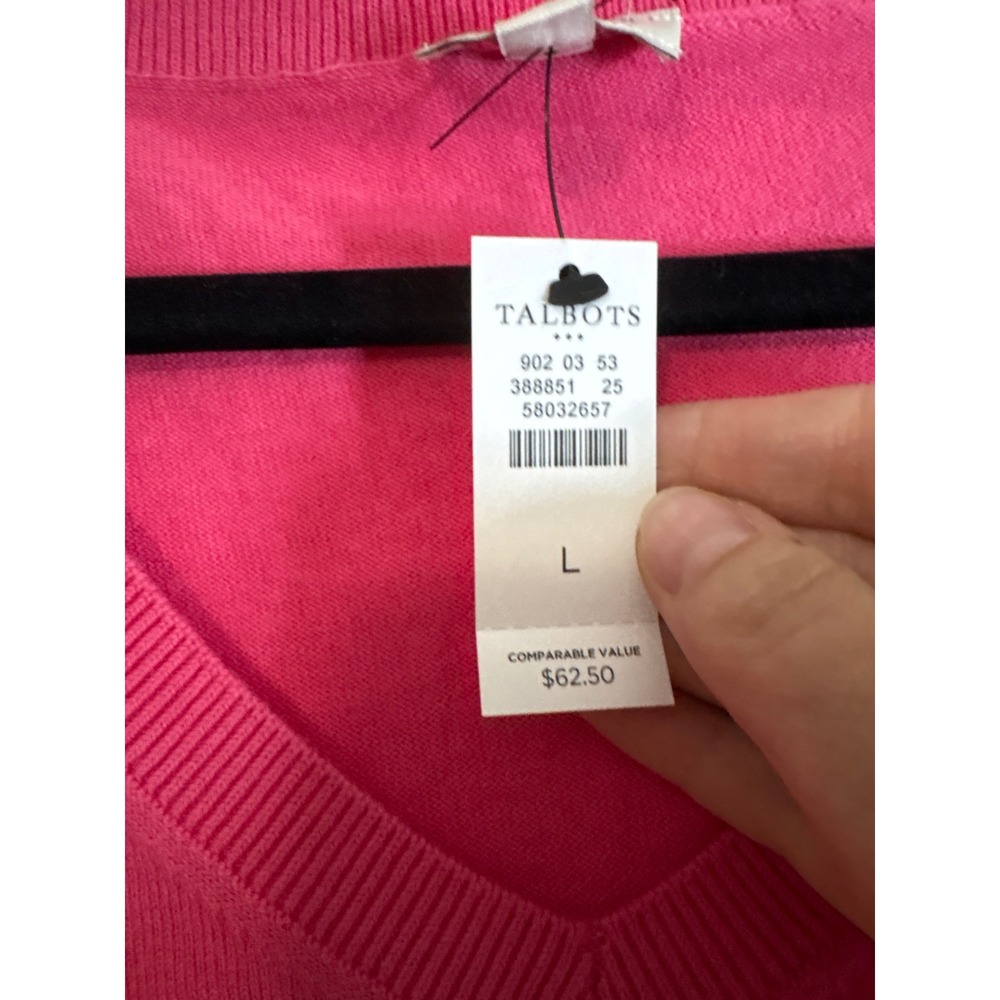 Talbots Womens Pink V-Neck Long Sleeve Knit Pullover Sweater Size L NEW - Picture 3 of 5